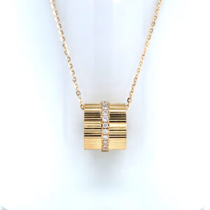 18K Yellow Gold Cylindrical Diamond Pendant Necklace