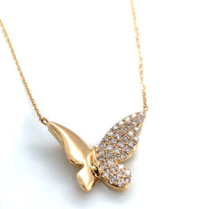 18K Yellow Gold Butterfly Diamond Pendant Necklace
