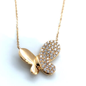 18K Yellow Gold Butterfly Diamond Pendant Necklace